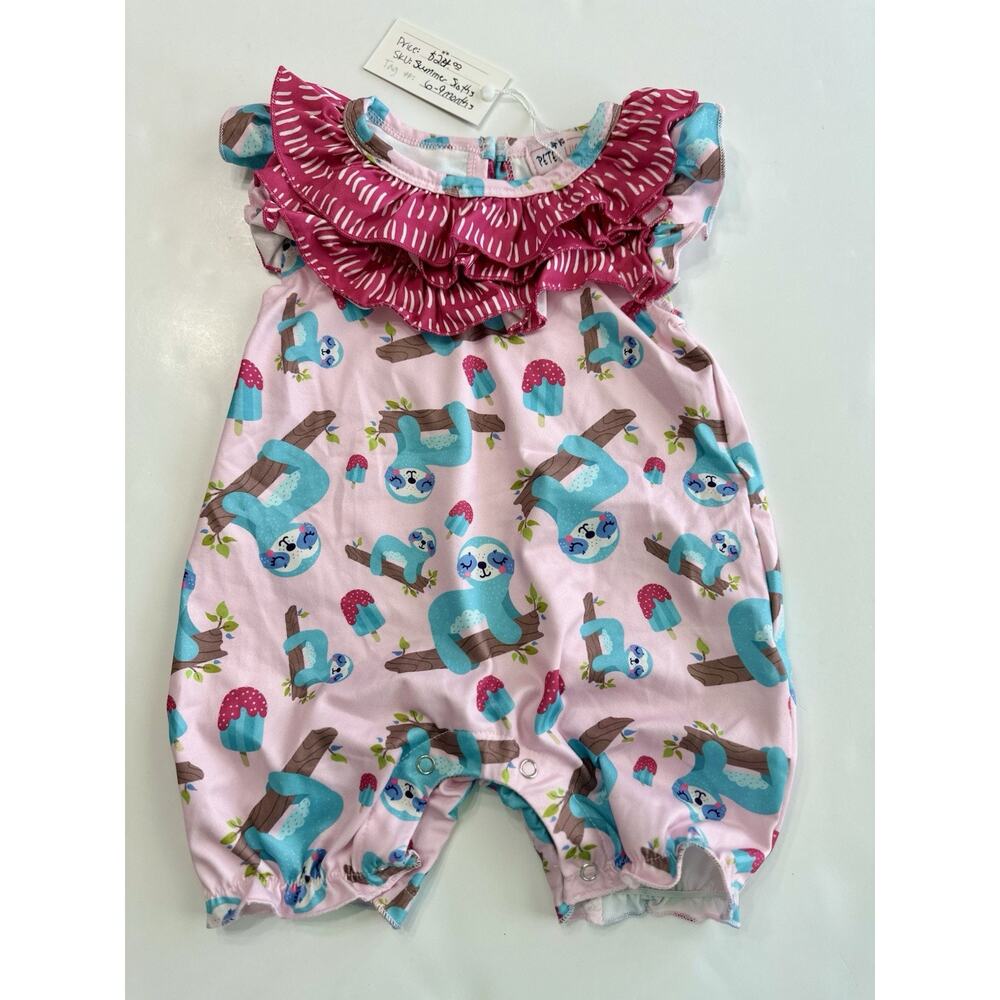 Pete & Lucy Summer Sloths Baby Romper Size 6-9 Months NEW NWT